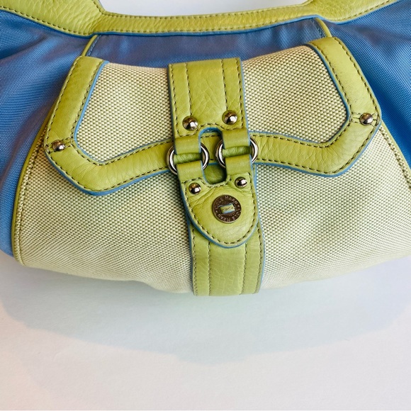 Cole Haan Megan Handbag Green Blue Cream Leather Purse Small - Picture 3 of 11